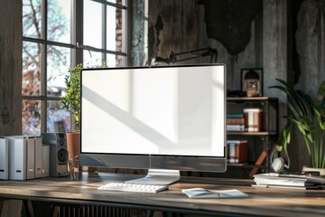 Vibrant Color Picture of Computer Monitor with Mockup Screen on the Desk