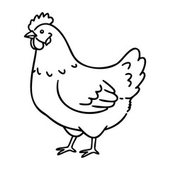 Wall Mural - Line art of chicken with simple outline for farm design concepts. Vector hand-drawn doodle illustration