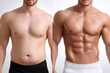 © The Little Hut - Before and After Transformation of a Male Body Showing Significant Weight Loss and Muscle Gain in a Side-by-Side Comparison