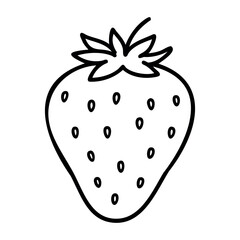 Wall Mural - Simple outline drawing of a strawberry with seeds and leaf. Vector hand-drawn doodle illustration