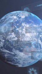 Wall Mural - animation of data processing over earth in universe on blue background