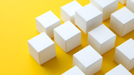 white cubes arranged in a grid pattern against a yellow background