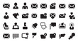 © Rashed Chowdhury - Collection of Black and White Communication Icons Depicting Messages, People, and Notifications for User Interfaces and Web Design