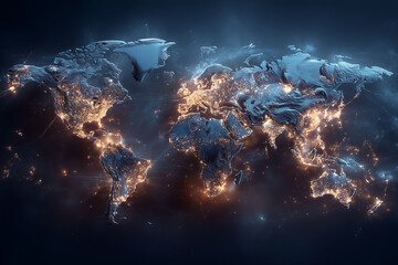 Wall Mural - a globe with a blue background and a lot of lights on it