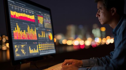 Wall Mural - professional using real-time sales and marketing dashboards for performance review, kpis displayed o