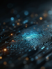 digital fingerprint: a close-up image of a glowing fingerprint, with intricate details, suggests a f