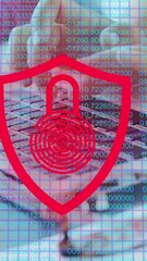 Wall Mural - security warning over young people using laptop.