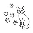 © Mother Of Mahofuj - Cat beside paw print made of tiny heart symbols on white background Vector illustration