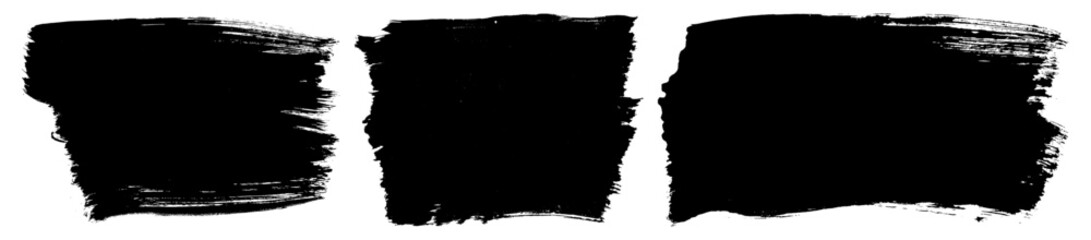 Wall Mural - Brush paint stroke vector background. Black ink texture on white paper. Wide bold brush stroke frames. Grungy isolated calligraphic smears. Set of dirty distressed square text boxes. Grunge bg