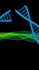 Canvas Print - dna strands and data waves, scientific animation over black background