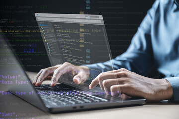 Software development business concept. Programmer coding computer. Developer programming web application technology. Software engineer. web developer.