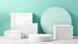 © rsvect02 - Modern Minimalist Product Display: White Geometric Platforms on Aqua Background with Shadow
