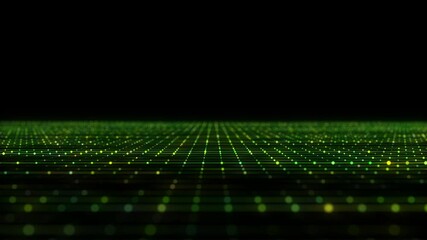 Wall Mural - abstract green perspective grid. digital background in retro style. cyber landscape on dark backgrou