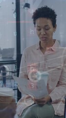 Wall Mural - animation of data processing and network of connections over diverse business people in office