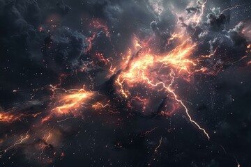 Wall Mural - powerful lightning bolts illuminating dark clouds in a vast and mysterious cosmic landscape