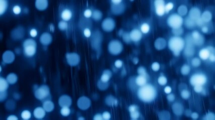 Abstract blue bokeh lights with rain effect, suitable for backgrounds and overlays 3D rendering