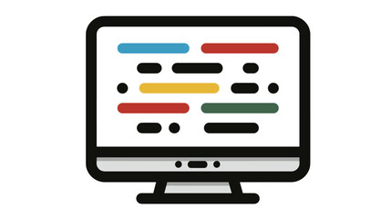 Computer monitor displaying colorful code in flat design style  
