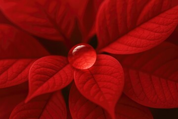 Wall Mural - Close-up of a droplet on a vibrant red flower petal captured in macro photography