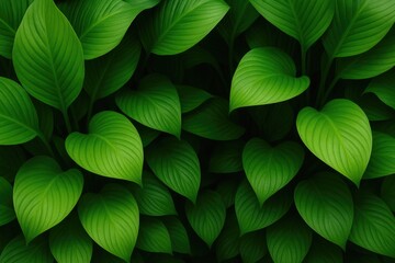 Wall Mural - vivid green tropical foliage with natural backdrop and space for text, close-up postcard view