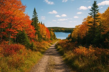 Wall Mural - autumn foliage along the three corner pond trail