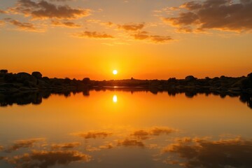 Wall Mural - the evening glow mirrored on the tranquil lake at a scenic natural site