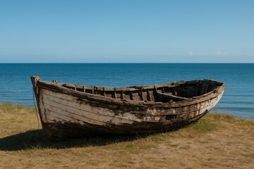 Naklejka na meble Decaying and neglected old rowing boat resting on dry ground