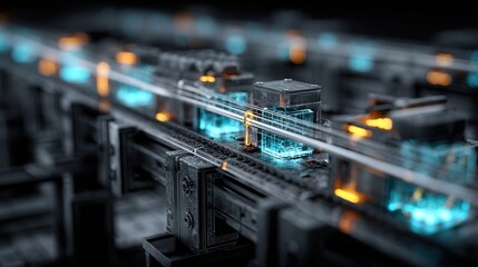 Wall Mural - Futuristic Industrial Technology Abstract with Neon Elements and Lines