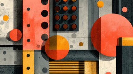 Wall Mural - abstract geometric art with circles and rectangles in bold colors