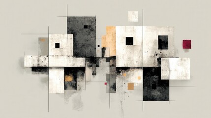 Wall Mural - abstract geometric art with black and white shapes on neutral background