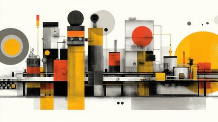 Wall Mural - abstract geometric artwork in bold colors and industrial design elements
