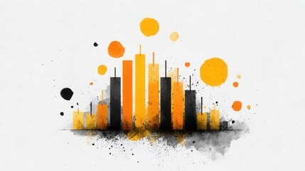 Sticker - abstract colorful cityscape illustration with orange and black elements