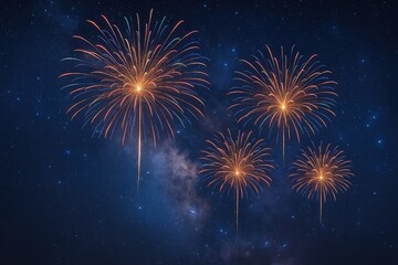 Wall Mural - Abstract fireworks scene set against a cosmic sky backdrop