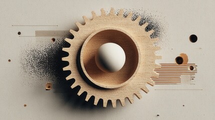 Canvas Print - wooden gear with sphere on abstract background design inspiration