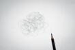 © Midnight Studio - Complex, messy, chaotic pencil lines on white paper. Concept of chaos, problem solving and organizing process.