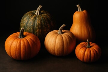 Wall Mural - Elegant pumpkin arrangement against a dark backdrop