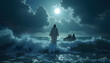 © kayal - Jesus Walks on Water Towards Disciples in Stormy Sea Under Moonlight