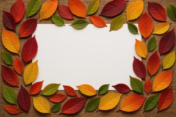 Wall Mural - Vibrant foliage scattered across a whiteboard with ample space for writing, set against a background scene