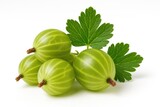Vivid green gooseberries set against a plain white backdrop