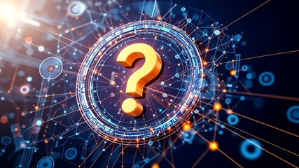 Abstract question mark on a digital network, Represents the digital world concept