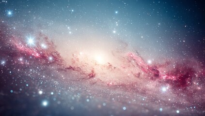 Wall Mural - The ethereal starry glow background boasts a soft gradient that shifts from pink to blue, complemented by delicate sparkling light effects that conjure a magical and dreamy celestial atmosphere,