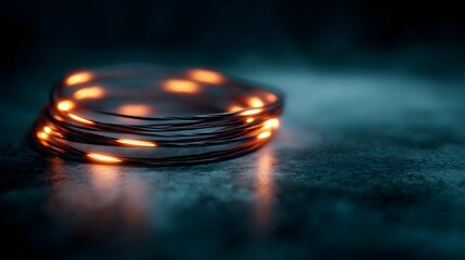 Wall Mural - glowing neon wire coil on a dark metal table