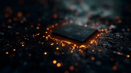 Wall Mural - glowing circuit board pulsing with electric current