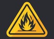© MDALIM - Yellow triangle warning sign with stylized flame symbol on dark background
