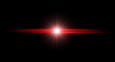 Wall Mural - red flare. bright horizontal glow with radial light beams, high contrast center burst on dark backgr