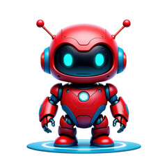 Adorable Red Robot Character with Blue Accents on a White Background for Tech and AI Concepts