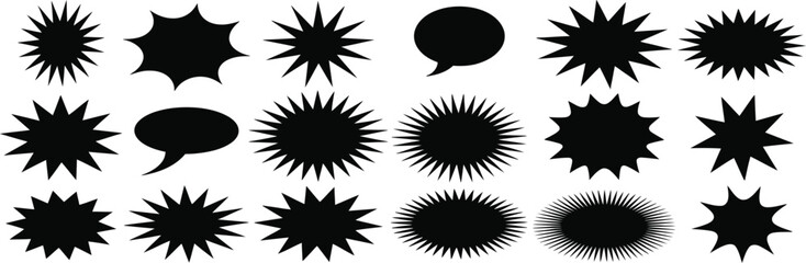 Comic Speech Bubble and Explosion Vector Set. Starburst and Burst Shape Vector. Comic Starburst and Splash Vector. Speech Bubble Explosion Vector