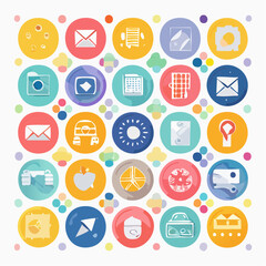 Colorful vector icons representing various concepts arranged in a visually appealing pattern