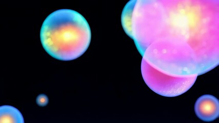 Wall Mural - glowing spheres floating on a black background
