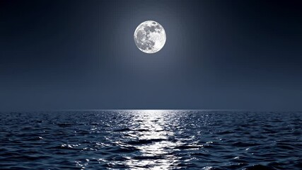 Wall Mural - Moonlight creates a shimmering path on the surface of a tranquil dark blue ocean under a clear night sky