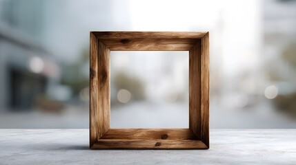 Wall Mural - wooden square frame with natural lighting for product display